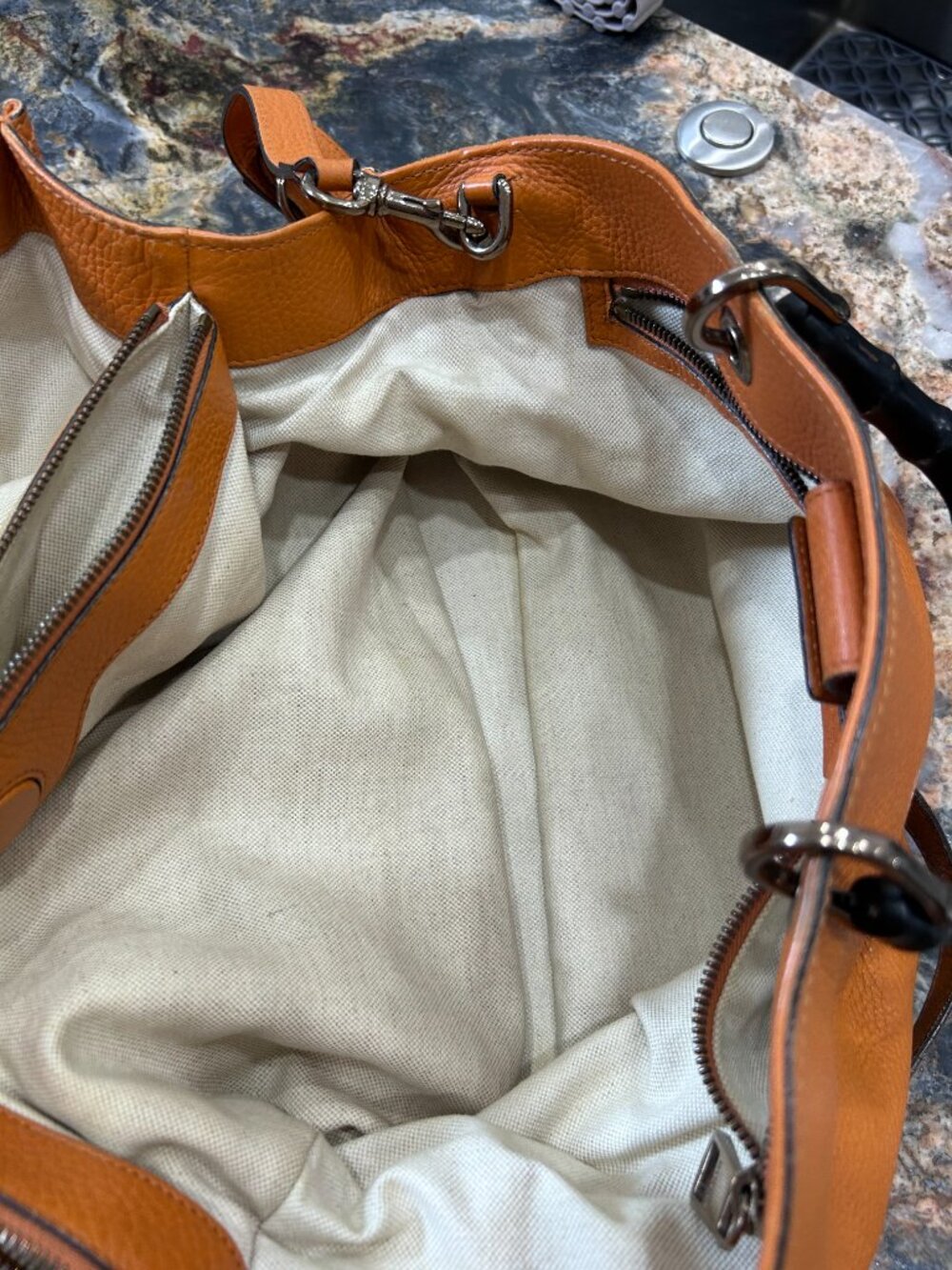 Gucci Handbag with Bamboo Handles & Shoulder Strap Orange Pebbled - Picture 12 of 16